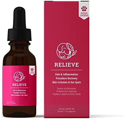 RELIEVE Pet Supplement, for DOGS/CANINES – Oil 30ml | Calming Hemp Supplement | Pain and Inflammation | Procedure Recovery | Skin Irritations | Hot Spots | Stress and Anxiety | Viral Infections | Depression | Separation Anxiety ~ Turmeric ~ Black Pepper ~ OMEGA-3 ~ OMEGA-6 ~ Vitamin Rich | Plant-Based | Preservative Free