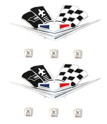 Image of 2Pcs 1962-1963 Impala 327 409 Belair Front Fender Emblem Replacement for Corvette (Silver Black)