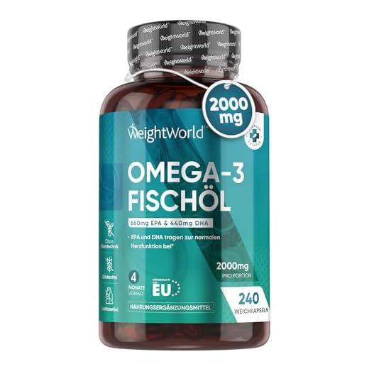 Omega 3 Capsules - 2000 mg Fish Oil per Capsule - 240 Pieces - 1100 mg Omega 3, 660 mg EPA & 440 mg DHA Fatty Acids per Serving - Sustainable, Pure & No Additives - Heart Function & Blood Pressure - WeightWorld