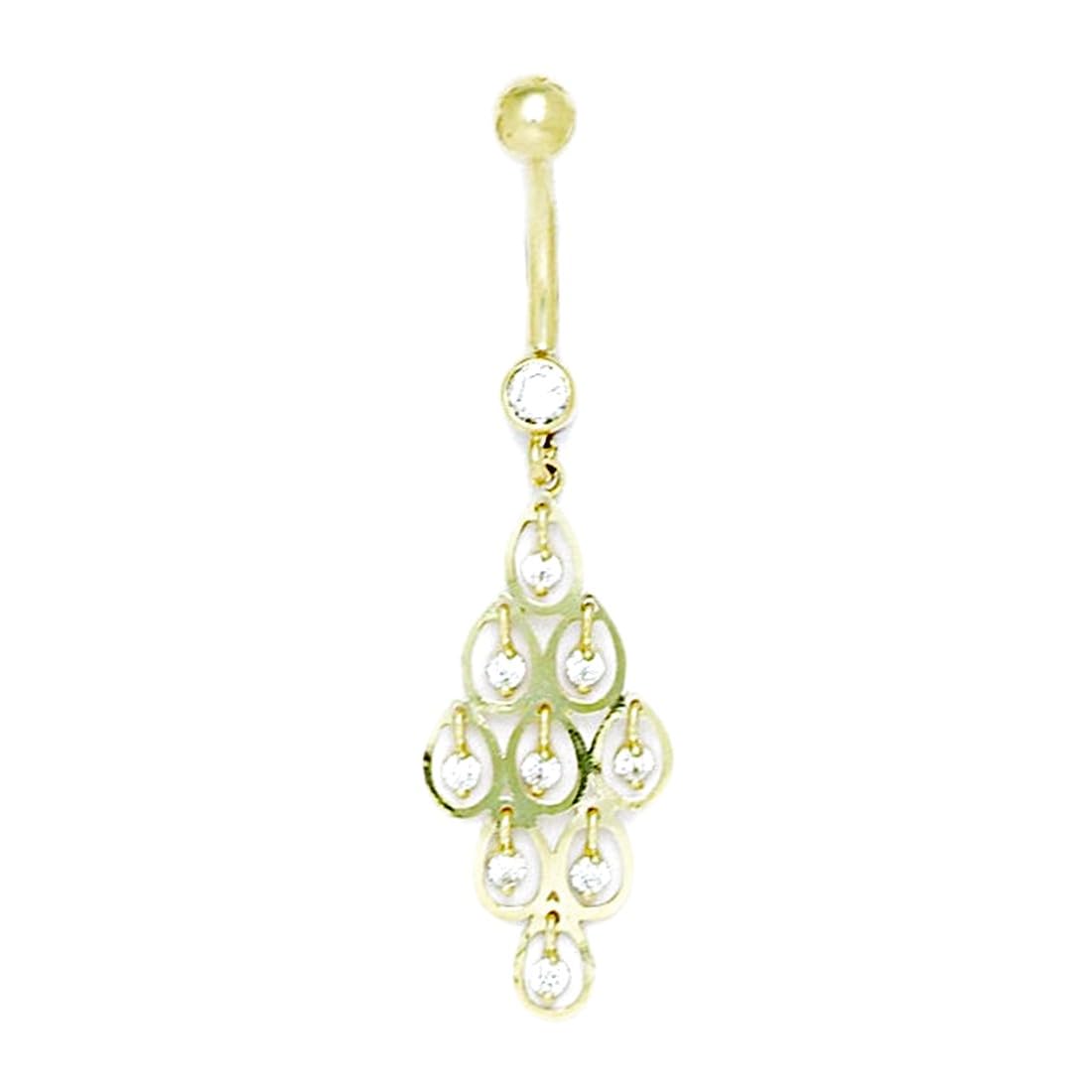 14 ct Gelbgold Zirkonia 14 Gauge Pear Form Drop Body Jewelry Bauch Ring – Maßnahmen 47 x 13 mm