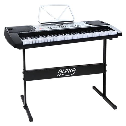 Alpha Electronic Keyboard Piano 61 Keys LED Electric Silver with Music Stand for