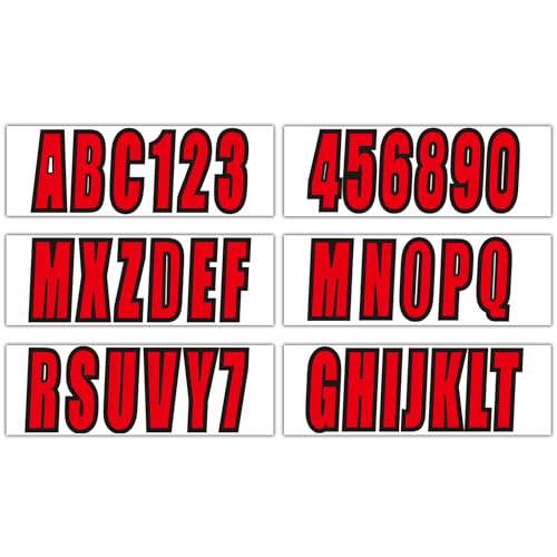 Image of 3 inch Boat Registration Numbers and Letters Marine Sticker Decal | 4 Sets Alpha-Numeric Vinyl Letter for Jet Ski PWC Personal Watercraft Solid Red