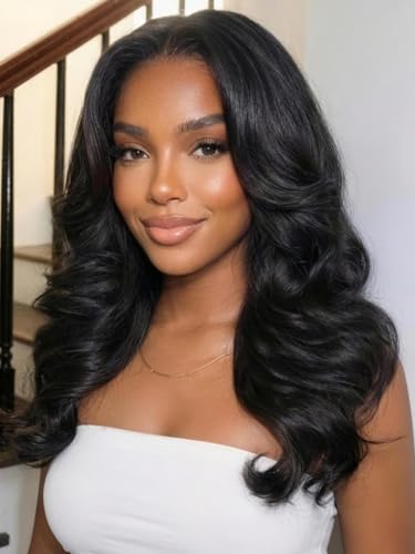 Image of Beauty Forever Bye Bye Knots 7x5 HD Lace Body Curl Wig Human Hair with Feathered Layers & Invisi Drawstring,180% Density Natural Black Blowout Wig Soft C-Shape Ends Glueless Pre-Cut Lace Wig 16inch