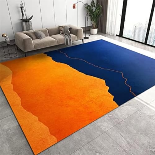 Tapis table basse simple bleu orange 100x150cm tapis de sol salon