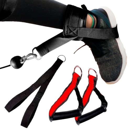 Kit Puxadores Puxador De Mão Cross Over + Puxador Fita Para Tríceps Com Tornozeleira Academia Puxado