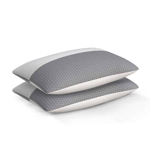 Image of CareFoam Height Adjustable Microfiber Sleeping Pillows - Set of 2 | 16 inch x 24 inch| Soft, Supportive & Washable | Ideal for Back, Side & Stomach Sleepers | White & Grey Cover