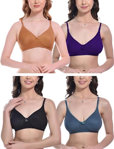Image of FIMS - Fashion is my style Women Cotton Blend Non-Padded Bra Non-Wired Mould Seamless Cup Solid Bras Cup-B Pack of 1, Multicolor