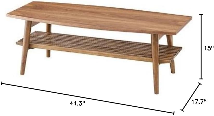 AZUMAYA Folding Legs Wooden Coffee Center Table with Removable Under Rack Shelf NET-614WAL