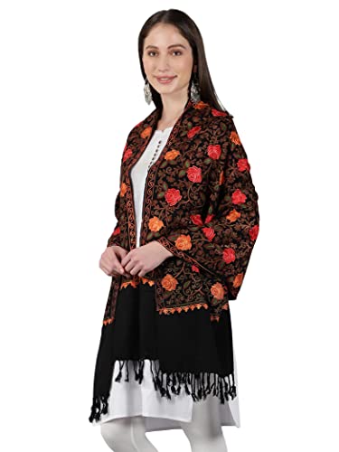 Zamour Kashmir Women Stole Scarf Wrap Shawl with Indian Embroidery Flower