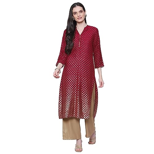 Image of Rangriti Maroon Liva Straight Printed Kurta for Women