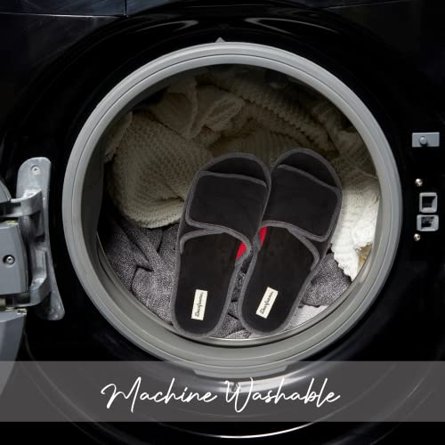 Dearfoams Mens Cooper Quilted Terry Adjustable Slide Slipper, Black, Medium Us #TOP1