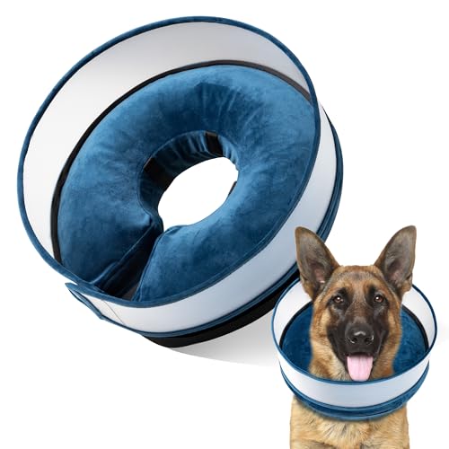 Image of Inflatable Dog Cone, Soft Dog Cone Collar After Surgery for Alternative with Enhanced Anti-Licking Guard Shield Adjustable Detachable Cone Collar, Elizabethan Collar (S, Blue)