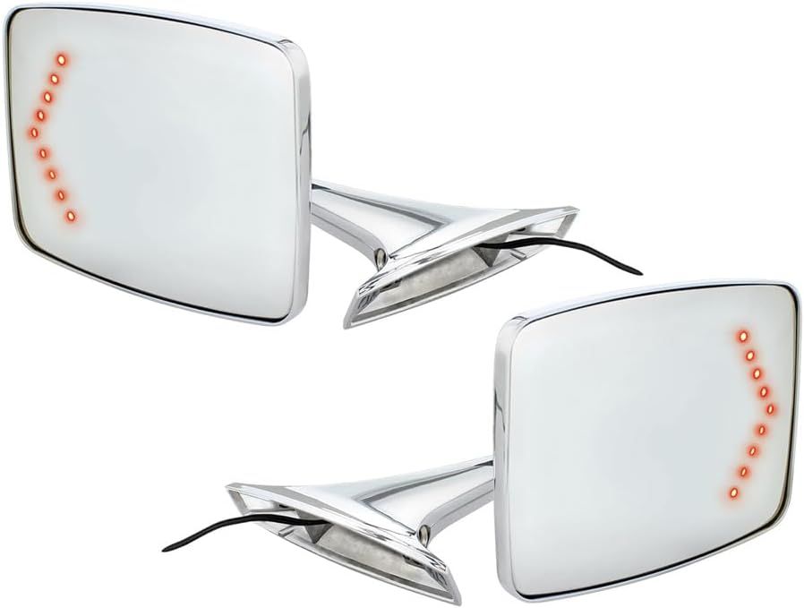 United Pacific 111111 Exterior Side Mirror Set w/LED Turn Signal for 1973-87 Chevy/GMC Trucks, Die-Cast, Chrome Plated Mirror Arm & Head – ONE Set (Pack of 2)
