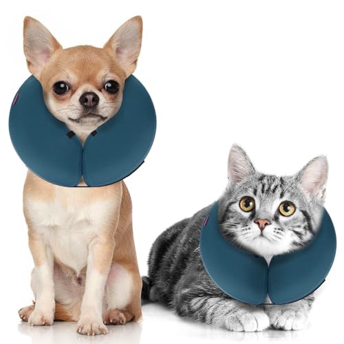 Image of MIDOG Inflatable Dog Cone, Soft Donut Recovery Collar Alternative After Surgery to Help Prevent Licking, Comfy E Collar with Neck Pillow Design, Blue, XS