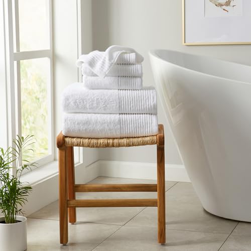 White Bath Towel Set - 100% Featherspun Cotton 6 Piece