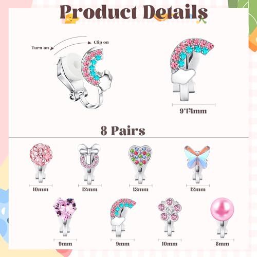 Yowivon Clip on Earrings for Girls Women, Cubic Zirconia Earring Clips for Non Pierced Ears, Pearl Heart Rainbow Butterfly Flower Cute Clip on Earrings Set Jewelry Gift, 8 Pairs, Silver by Yowivon - Used condition - Image 6