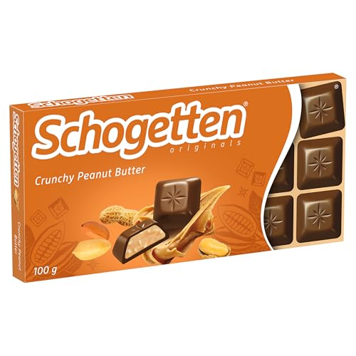 Schogetten Crunchy Peanut Butter 100g Schokoladentafel, praktisch einzeln portioniert. Ein Genuss. Stück für Stück.