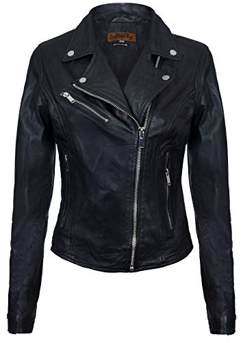 Infinity Leather Chaqueta de Cuero Negro Para Mujer Clásico Estilo Motorista Real Para Mujer L