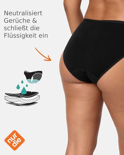 Nur Die Alles Unbeschwert Slip saugstarke diskrete Hygienewäsche waschbar & wiederverwendbar aus Baumwolle Damen, schwarz, M