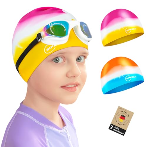 Siproch 2 Stück Badekappe für Kinder, Jungen und Mädchen Bademütze im...