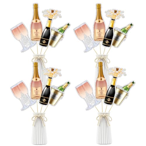 Image of Champagne Centerpiece Sticks, Cheers and Beers Table Toppers, 21st Birthday Anniversary Party Decoration, Wine Bottle for Bachelorette Party Decoration Supplies.Set of 16