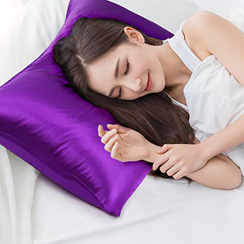 uxcell 350TC 19 Momme Pure Silk Pillowcase, Zipper Purple Standard 20x26 - image 7