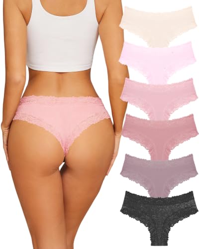 Image of Sth Big Womens Cotton Underwear Sexy Lace Brazilian Panties Soft Breathable Cotton Bikini for Ladies 6 Pack