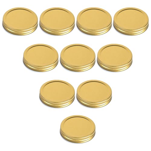 DEPAADER 10Pcs Mason Jar Sealer Lids Gold, Compatible with Electic Vacuum Seales, 100% Fit 70mm Wide Rugular Mouth Mason Jars