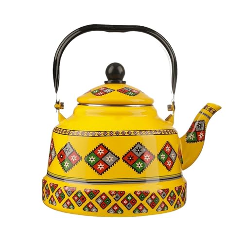 Tetera vintage esmaltada con diseño cuadrado clásico, ideal para el hogar, la cocina, la oficina, el camping o el picnic.(Yellow,2.5L)