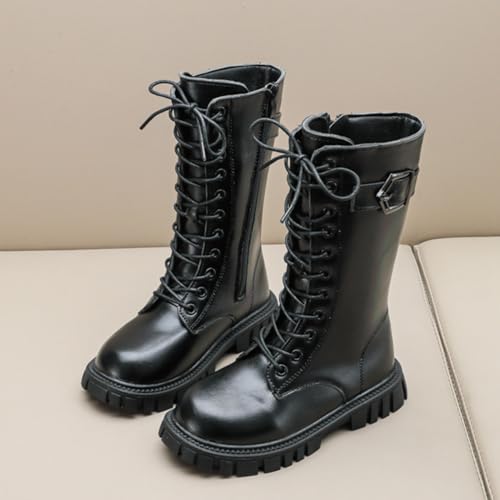 Toddler/Kids Girls Riding Boots Knee High Side Zipper Mid Calf Boots Dress Shoes with Lace Up4