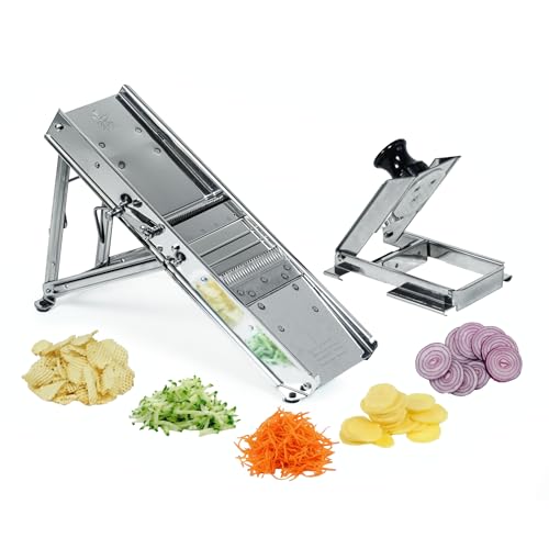 Bron Coucke – Professional Stainless Steel Mandoline with Protective Carriage – 2 Integrated...