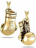 Shields of Strength Women's Gold Plated or Stainless Steel Boxing Glove Pendant Necklace-Phil 4:13 Bible Verse Christian Faith Jewelry Gift Fighter Boxer