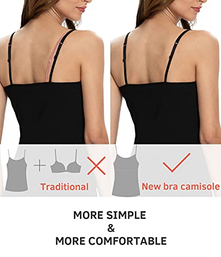 Image of Air Curvey 3 Pack Camisole Tops for Women Built in Bra Adjustable Spaghetti Strap Cotton Undershirt Tanks Layering Tops