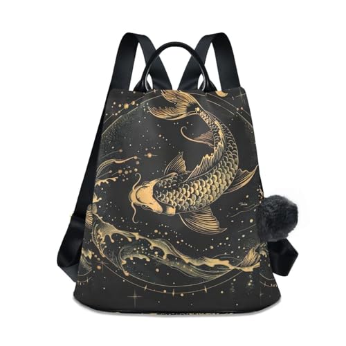 Sac à dos femme motif koi doré fini le désordre avec ce sac zippé à pompon
