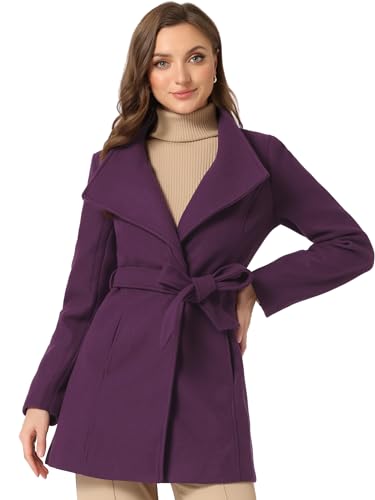 Image of Allegra K Women's Winter Elegant Stand Collar Overcoat Long Belted Pea Coat