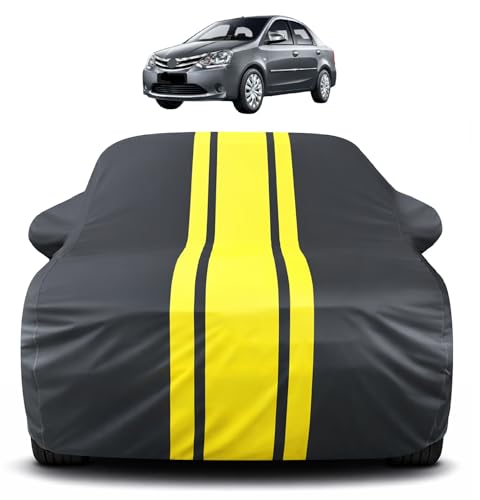 Image of Auto Hub Car Cover Compatible with Toyota Etios with Mirror Pocket, Soft Cotton Lining, Etios Car Cover Waterproof - Yellow-Black