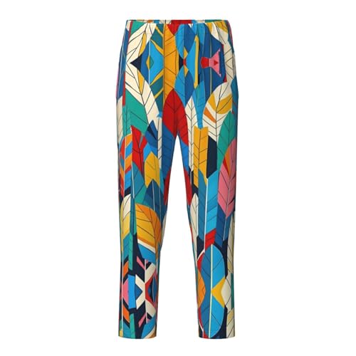 Pajama Pants Pajama Bottoms with Elastic Waistband Sleepwear Lounge PantsColorful Feathers Geometry