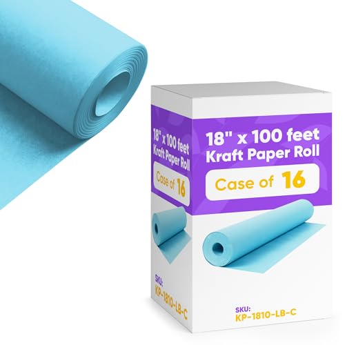 Image of 18 inch x 1200 inch (100 ft) Light Blue Kraft Paper (Case of 16 Rolls), 45 lbs Thickness, Made in USA Kraft Paper for School, Art Colored Paper, Gift Wrapping Paper, Packing Paper for Moving