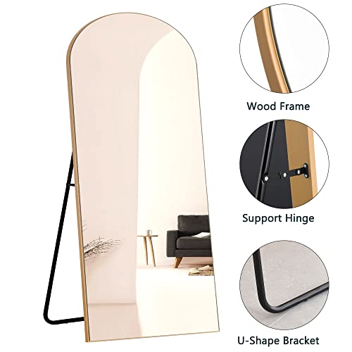 Image of PexFix Arched Full Length Mirror Arched Wall Mirror Floor Mirror with Stand Contemporary Full Length Mirror with Gold Wood Frame,71''x28'' (USAM019)
