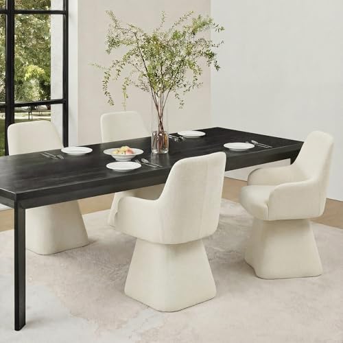 Image of KISLOT Swivel Dining Chairs Set of 2, Mid Century Modern Chairs Fabric Upholstered Armchair with Armrest & Ergonomic Backrest for Dining Room, Kitchen, Bedroom, Living Room, Linen, 2 Boxs