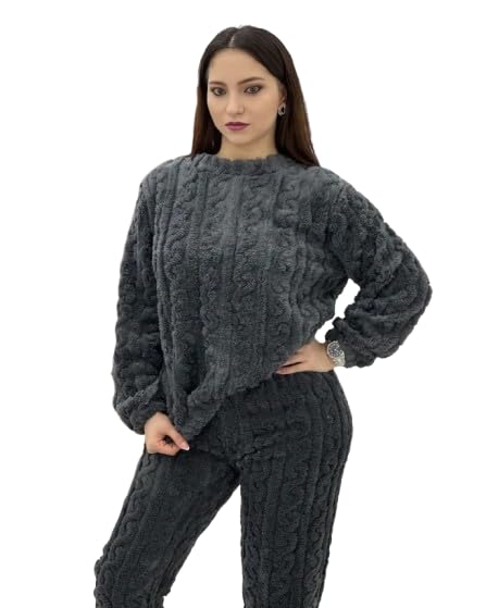 ukal Women's Fur Long Sleeve Nightsuit | Regular Fit Warm Top and Pyjama Set | Winter Wear Sweatpant Set for Women-picture-39