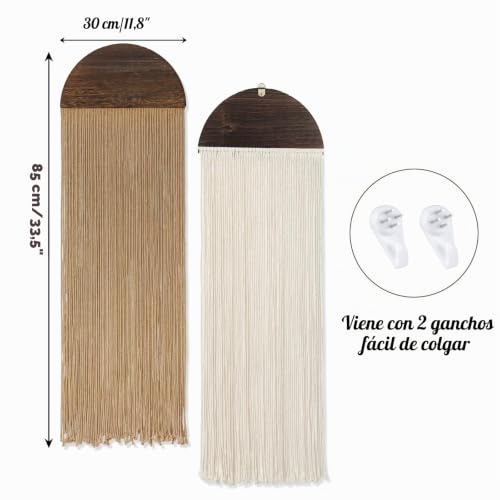 Miniatura 3 de Betylifoy 2 Piezas Tapiz Decorativo Pared Tapices De Pared Verde Semicircular Tapiz Con Flecos Tapiz Para Colgar Boho Tapiz De Macramé Decoracion Pared Salon Y Dormitorio 85 X 30cm Beige Y Caqui