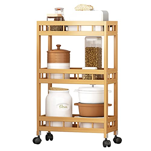 Nizer de cocina de bambú con estantes deslizantes, carrito de almacenamiento delgado de 3 niveles para despensa, baño o lavandería, carrito utilitario rodante para espacios pequeños