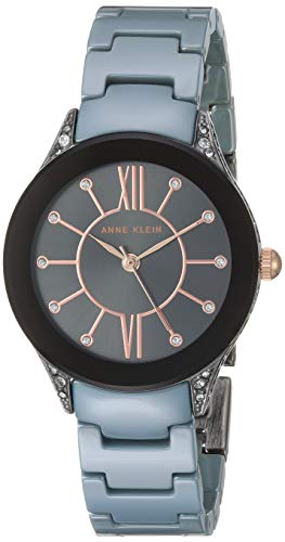 Anne Klein Women's AK/2389GYLB Swarovski Crystal Accented Blue Ceramic Bracelet Watch