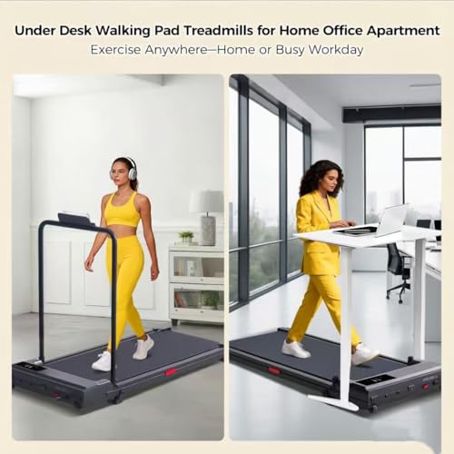 Image of Portable Walking Pad Treadmill for Home, Treadmills with Handles, 3.0HP Compact Walking Pad Treadmill with Handle Bar, 0.6-7.6MPH Mini Walking Treadmill for Home Small, 350LB Capacity