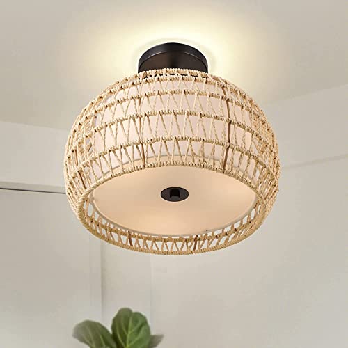 FRIDEKO HOME Deckenlampe Vintage Boho Rattan - Retro Papierseil...