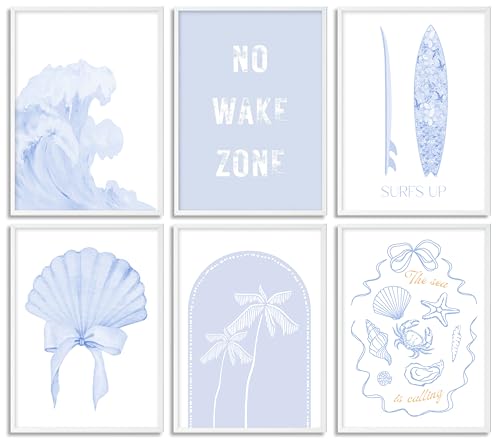 6pcs Blue Coastal Beach Wall Art Coastal Granddaughter Bow Shells