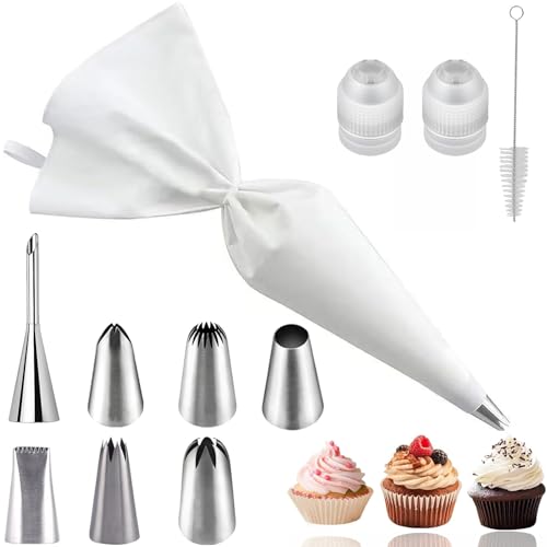 yolzhxe 11 Pièces Poches à Douille de Qualité Supérieure Kit, Kit de Décoration Gâteaux, Douille en Acier Inoxydable pour Crème à Pipe, Poches à Pâtisserie pour la Décoration Gâteaux et Cupcakes