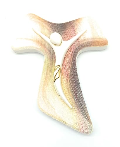 OVUNQUE PROTEGGIMI Croce Tau effetto pietra da parete con Cristo stilizzato - Croce moderna da muro (piccolo)