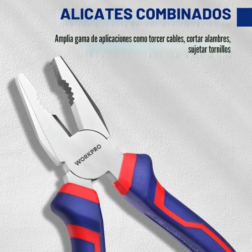 Juego de alicates de punta larga corte diagonal y alicate combinado WORKPRO 6